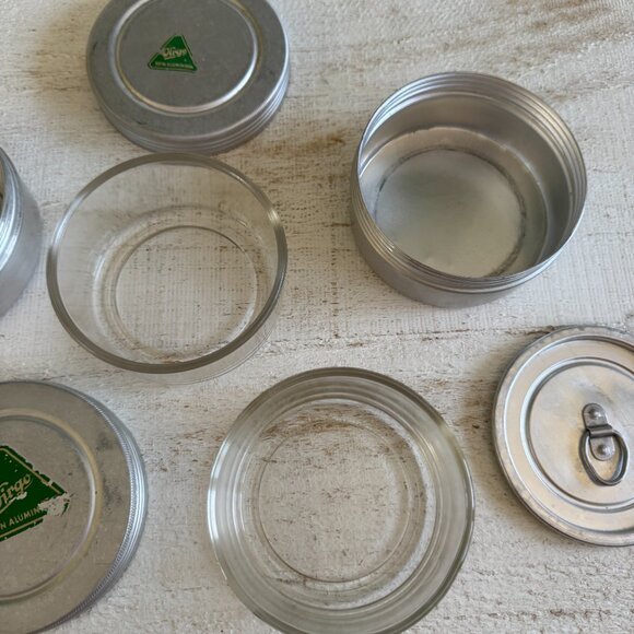 Vintage Set of Two Virgo Aluminium Travel Tins with Glass Inserts - Picture 8 of 11